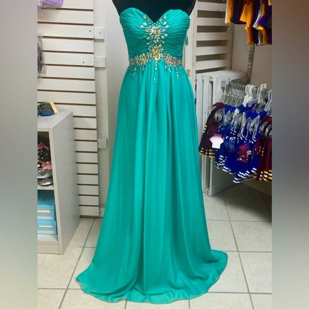 Size 8 Teal Green Blue Prom Homecoming Pageant Evening Gown Dress w/Beading NWT